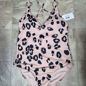 Women’s Pink Leopard One-Piece Swimsuit with Ring Detail